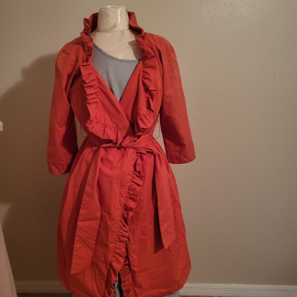 J. Crew red Poppy ruffle coat size 4